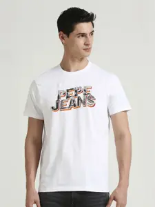 Pepe Jeans Men Typography Printed Round Neck Cotton Slim Fit T-shirt