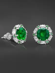 Peora Silver Plated Cubic Zirconia & Crystal Studded Studs