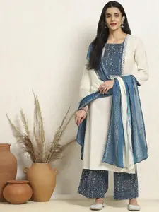 Biba Striped Sequinned Unstitched Dress Material