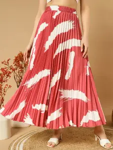 OTABU Printed Pleated A-Line Maxi Skirt