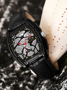 Franktime Men Brass Dial & Leather Straps Analogue Watch FT-0049 BLK