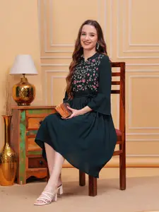 BAESD Embroidered Flared Sleeve Fit & Flare Dress