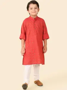 Fabindia Boys Geometric Printed Band Collar Cotton Straight Kurta