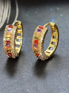 Peora Gold Plated Cubic Zirconia Studded Hoop Earrings