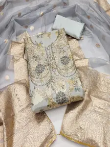 ASISA Floral Embroidered Beads and Stones Art Silk Unstitched Dress Material