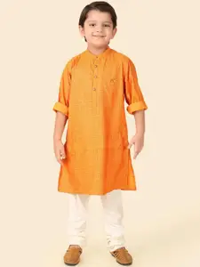 Fabindia Boys Floral Printed Band Collar Straight Kurta