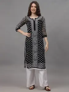 Seva Chikan Ethnic Motifs Embroidered Chikankari Georgette Straight Kurta