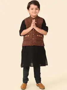 Fabindia Boys Band Collar Cotton Straight Kurta With Nehru Jacket
