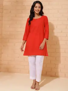Fabindia Slim-Fit Keyhole Neck Cotton Straight Kurti