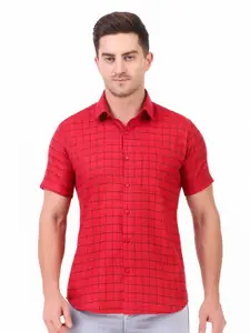 DESIGN UP Men Classic Spread Collar Checked Slim Fit Formal Shirt