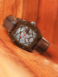 Franktime Men Brass Dial & Leather Straps Analogue and Digital Watch FT-0049 BW