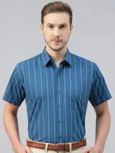Hancock Men Slim Fit Opaque Striped Pure Cotton Formal Shirt