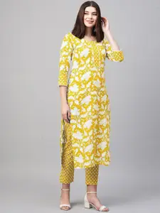 Anni Designer Floral Printed Round Neck Straight Top with Trouser Co-Ords