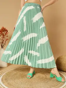 OTABU Abstract Accordian Pleated A-Line Maxi Skirts