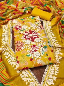 Maroosh Floral Printed Thread Work Organza Unstitched Dress Material