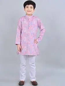 BT DEZINES Boys Floral Printed Straight Sequinned Kurta with Pyjamas