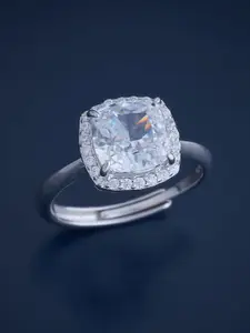 Kushal's Fashion Jewellery Sterling Silver Cubic Zirconia Rhodium-Plated Finger Ring