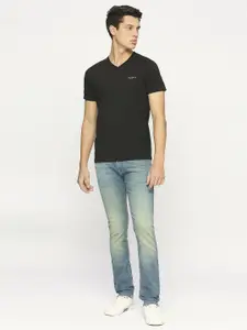 Pepe Jeans Men Solid V-Neck Cotton Slim Fit T-shirt