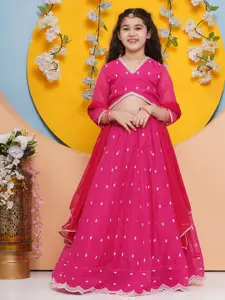 Bitiya by Bhama Girls Floral Embroidered Ready to Wear Lehenga & Blouse With Dupatta