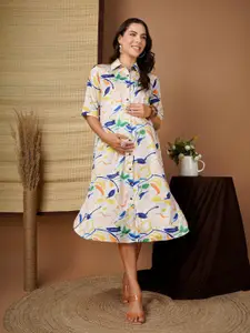 angloindu Women Abstract  Print Satin Maternity A-Line Dress