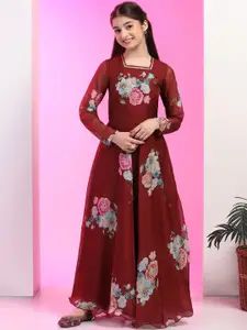 FASHION DREAM Girls Printed Floral Fit & Flare Maxi Ethnic Dress