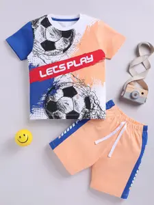 LITTLE NINJA Boys Printed Pure Cotton T-shirt with Shorts