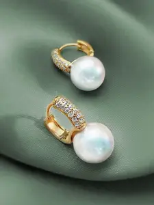 Peora Gold Plated Cubic Zirconia Contemporary Hoop Earrings