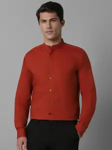 Louis Philippe Men Band Collar Solid Cotton Slim Fit Formal Shirt