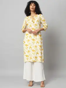 Sa Rasa Floral Printed Tie-Up Neck Straight Kurta