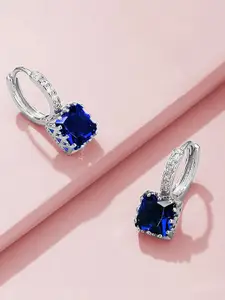 Peora Silver Plated Cubic Zirconia Contemporary Hoop Earrings