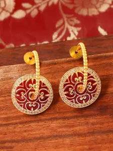 Voylla Pashmina Gold plated Kundan Studded Contemporary Enamelled Drop Earrings