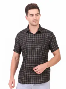 DESIGN UP Men Classic Spread Collar Checked Slim Fit Formal Shirt