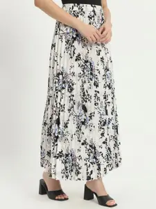 OTABU Floral Printed Accordion Pleats Flared Maxi Skirts