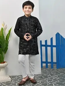 BT DEZINES Boys Embroidered Straight Sequinned Kurta with Pyjamas
