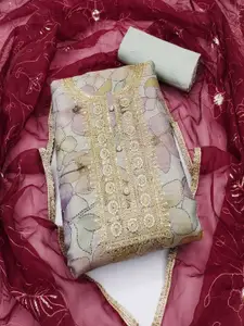 ASISA Floral Printed Organza Sequinned Unstitched Dress Material