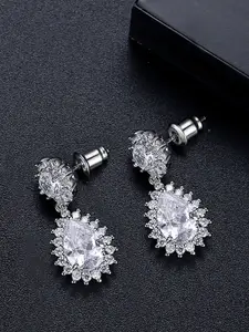 Peora Silver Plated Cubic Zirconia & Crystal Studded Drop Earrings