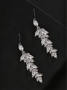 Peora Silver-Plated Contemporary Cubic Zirconia Drop Earrings