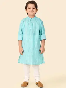 Fabindia Boys Ethnic Motifs Printed Band Collar Pure Cotton Straight Kurta