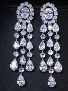 Peora Silver Plated Cubic Zirconia Contemporary Drop Earrings