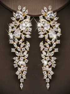 Peora Gold Plated Cubic Zirconia Contemporary Drop Earrings