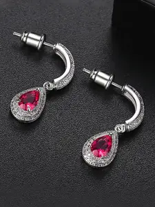 Peora Silver Plated Cubic Zirconia Contemporary Drop Earrings