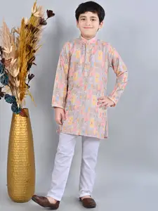 BT DEZINES Boys Floral Printed Straight Sequinned Kurta with Pyjamas
