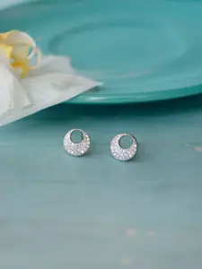 MANNASH 92.5 Sterling Silver Rhodium-Plated Cubic Zirconia Studded Circular Studs