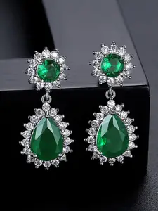 Peora Silver Plated Cubic Zirconia & Crystal Studded Drop Earrings