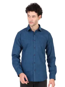 DESIGN UP Men Comfort Spread Collar Windowpane Checked Cotton Slim Fit Formal Shirt