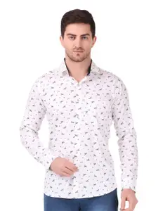 DESIGN UP Men Classic Spread Collar Floral Printed Cotton Slim Fit Formal Shirt