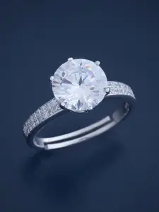 Kushal's Fashion Jewellery Sterling Silver Rhodium-Plated Cubic Zirconia Finger Ring