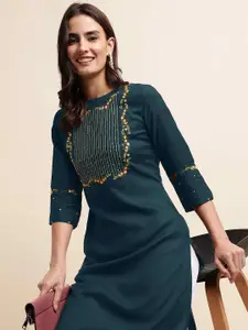 MIRCHI FASHION Floral Embroidered Thread Work Straight Kurta