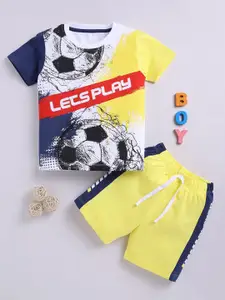 LITTLE NINJA Boys Printed Pure Cotton T-shirt With Shorts