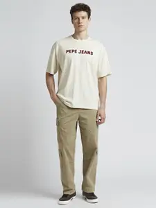 Pepe Jeans Men Typography Printed Round Neck Cotton Oversized T-shirt